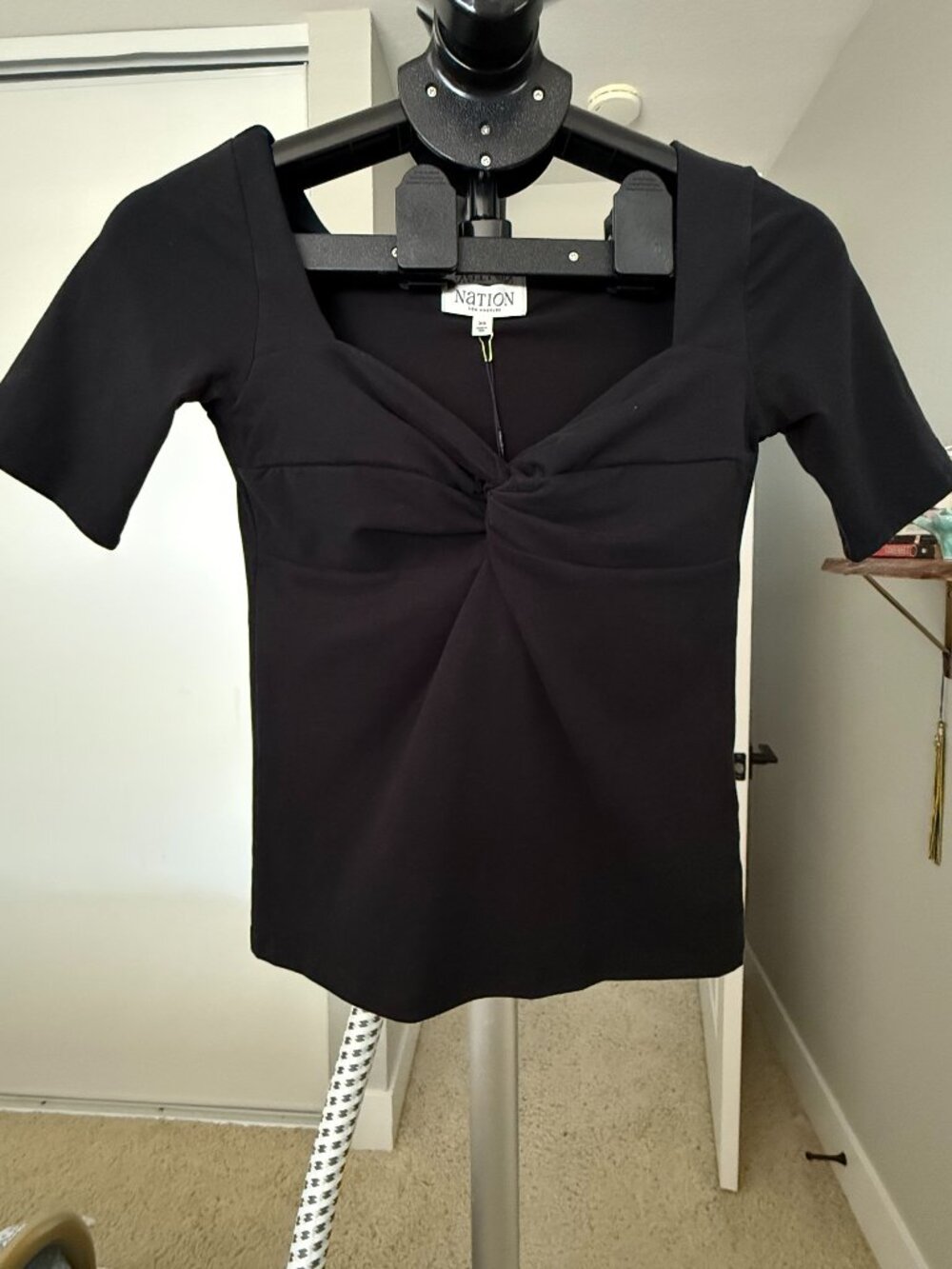 Nation LTD Lana Twisted Top Black Size XS NWT Pima Cotton Sweetheart $128